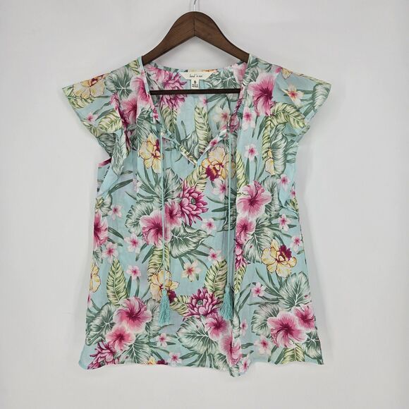Land N Sea Tops - Land N Sea Floral Cotton Resort Wear Beach Blouse Maximalist Small